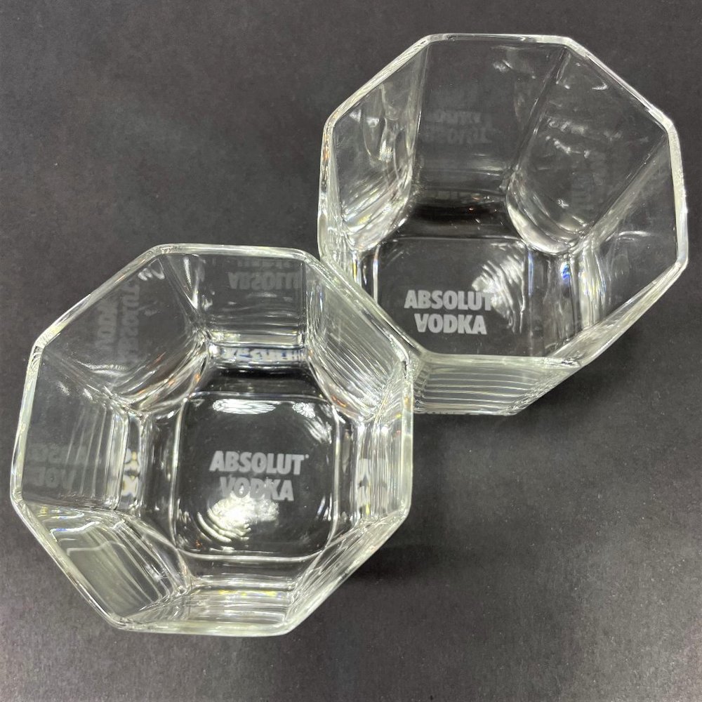 RARE 2 Absolut Vodka Octagon Rocks Glasses France